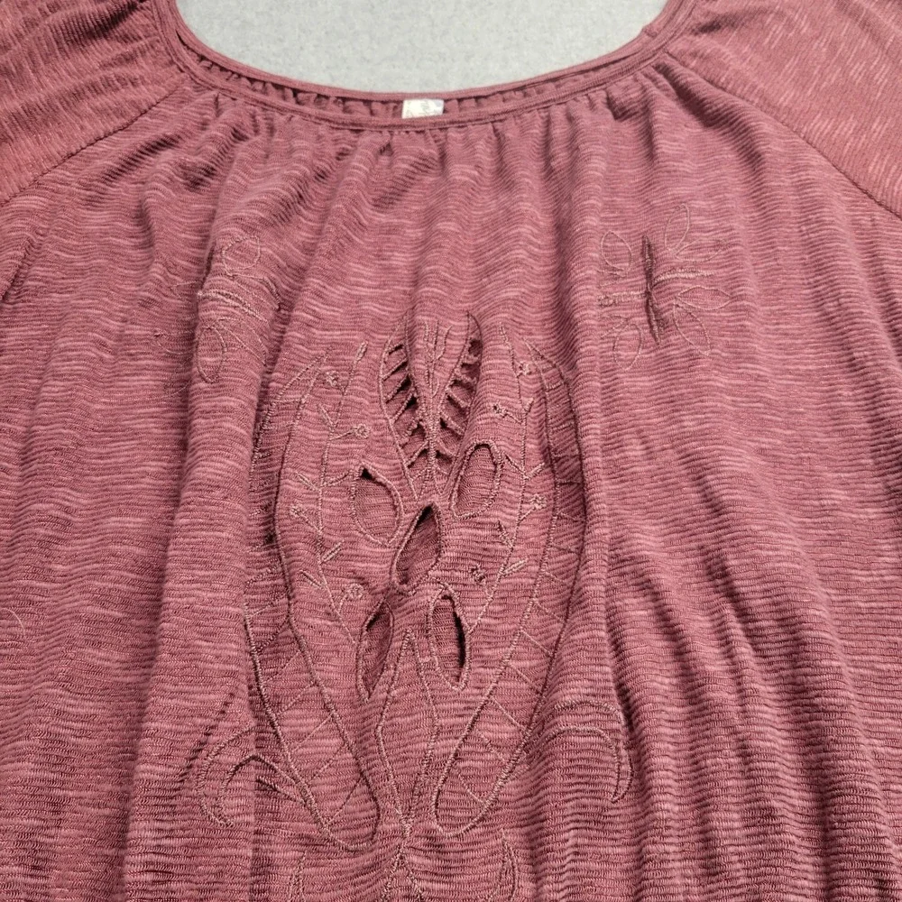 Free People‎ Mauve Eyelet Cut Out Smocked Peplum Top Long Sleeve XS Boho